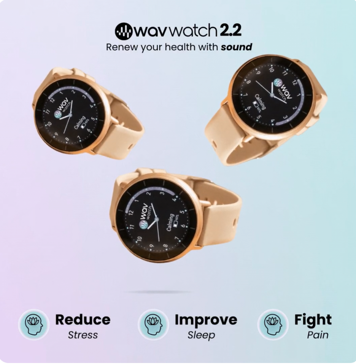 WAVwatch promotional image featuring three rose gold watches